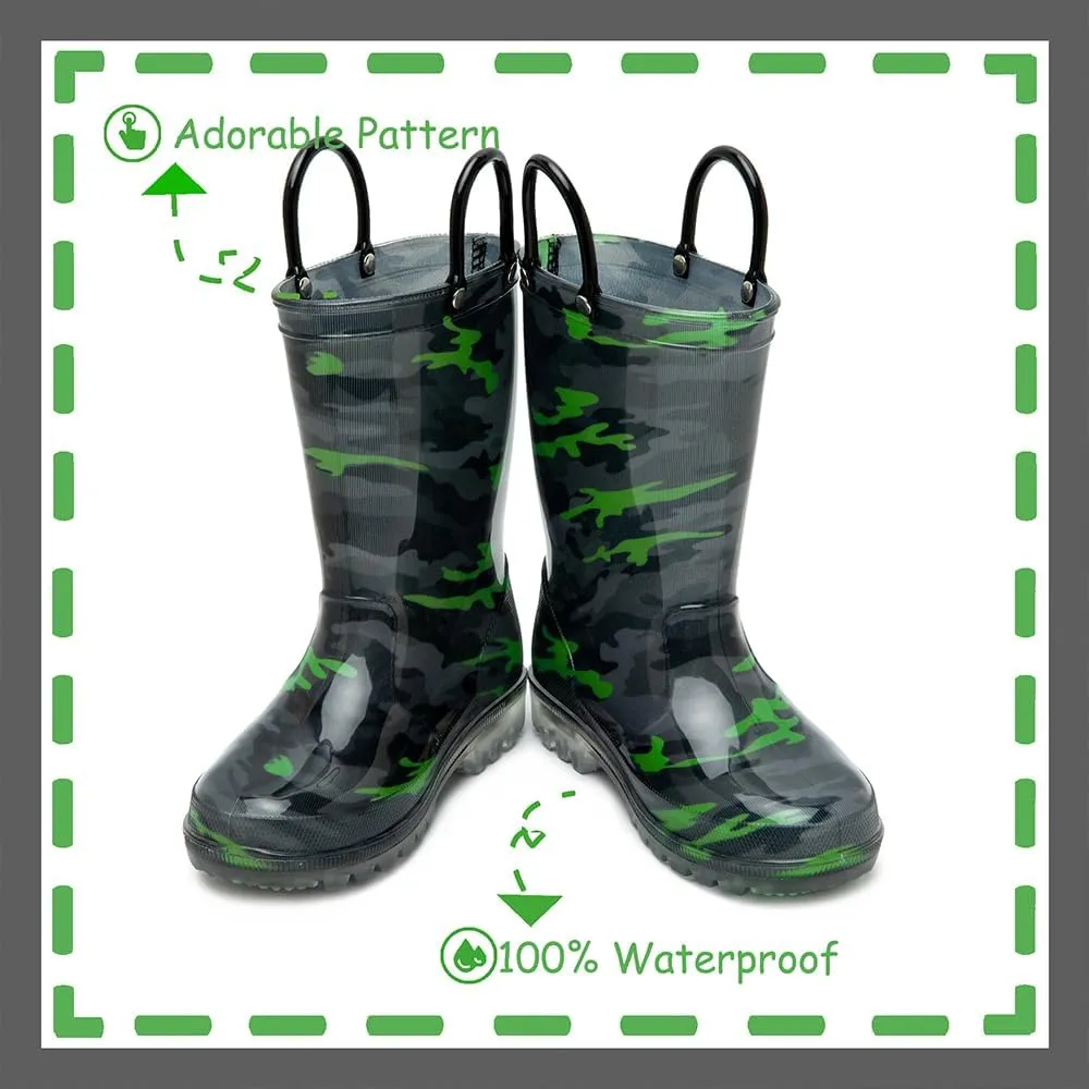 Outee Toddler Kids Adorable Lightwight Waterproof Rain Boots Light Up by Steps