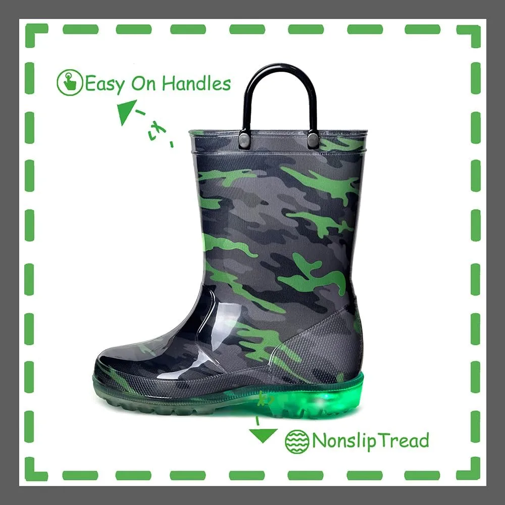 Outee Toddler Kids Adorable Lightwight Waterproof Rain Boots Light Up by Steps