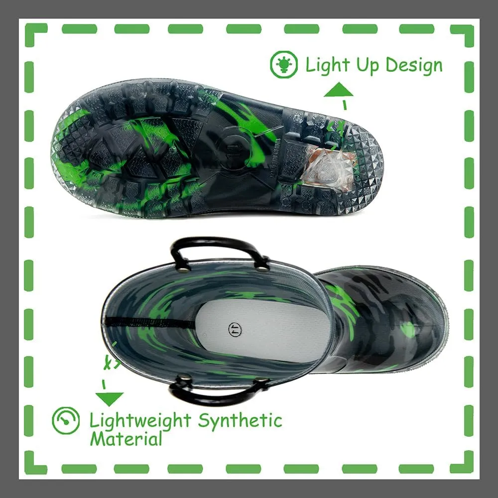 Outee Toddler Kids Adorable Lightwight Waterproof Rain Boots Light Up by Steps