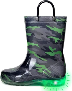 Outee Toddler Kids Adorable Lightwight Waterproof Rain Boots Light Up by Steps