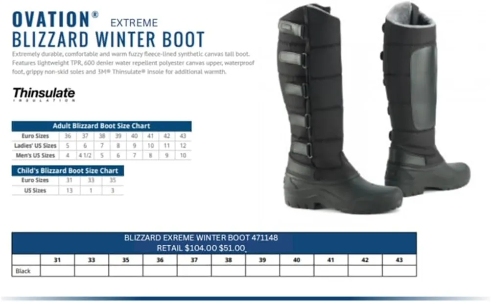 Ovation Women's Comfortable Durable Insulated Synthetic Canvas Equestrian Horse Riding Blizzard Tall Winter Boots