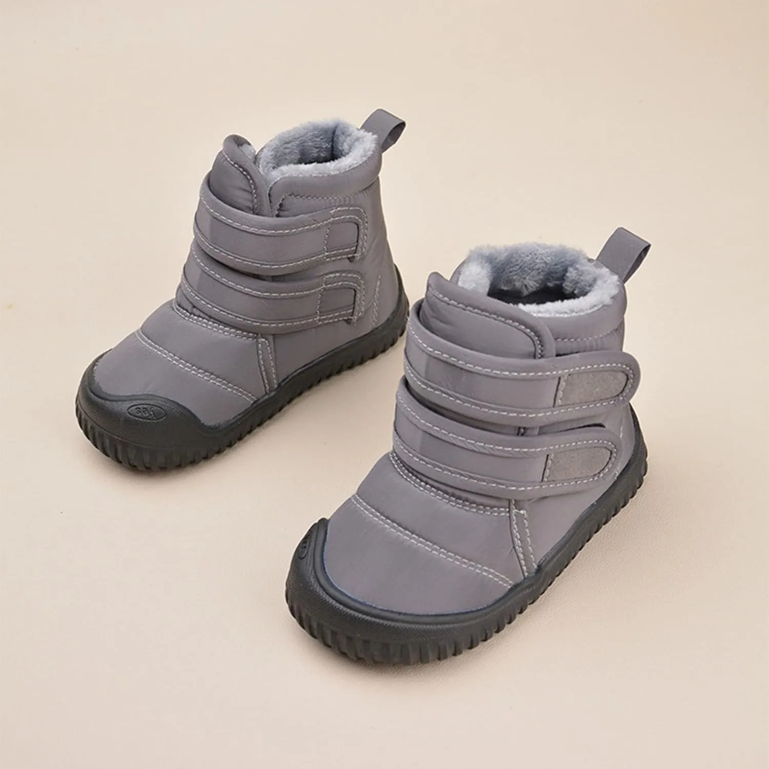 Padded Fuzzy Snow Booties For Boys Kids Open Toe Loafers Winter Ski Shoes Toddler Chunky Sole Non Slip Warm Shoes