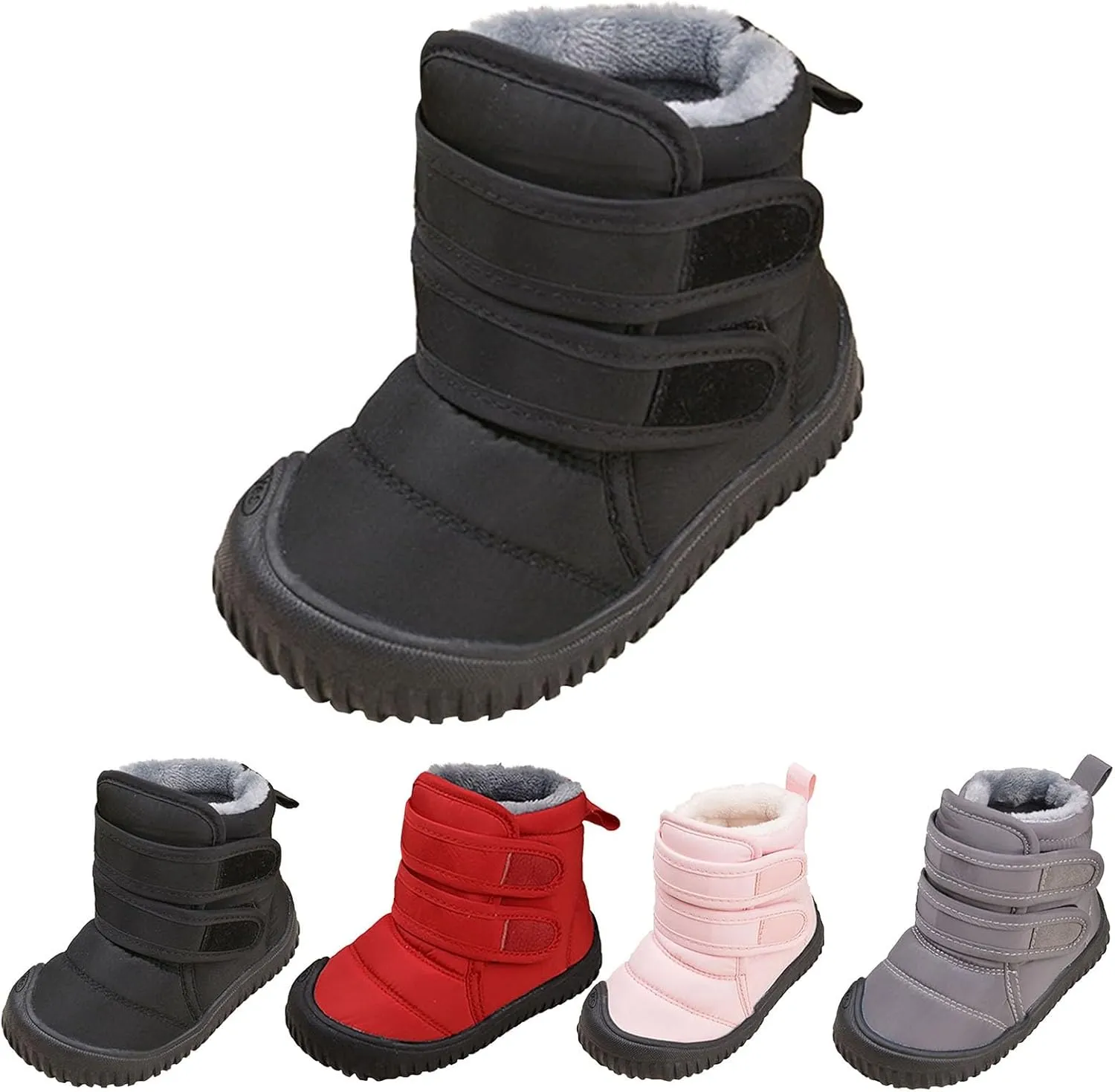 Padded Fuzzy Snow Booties For Boys Kids Open Toe Loafers Winter Ski Shoes Toddler Chunky Sole Non Slip Warm Shoes