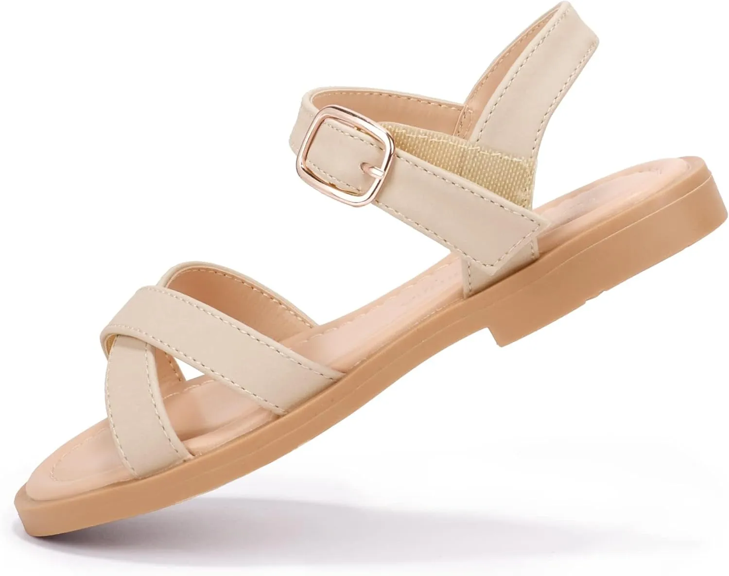 PANDANINJIA Elva Girls Sandals Open Toe Cute Flats Dress Sandals Cross Strappy Summer Shoes Toddler/Little Kid/Big Kid