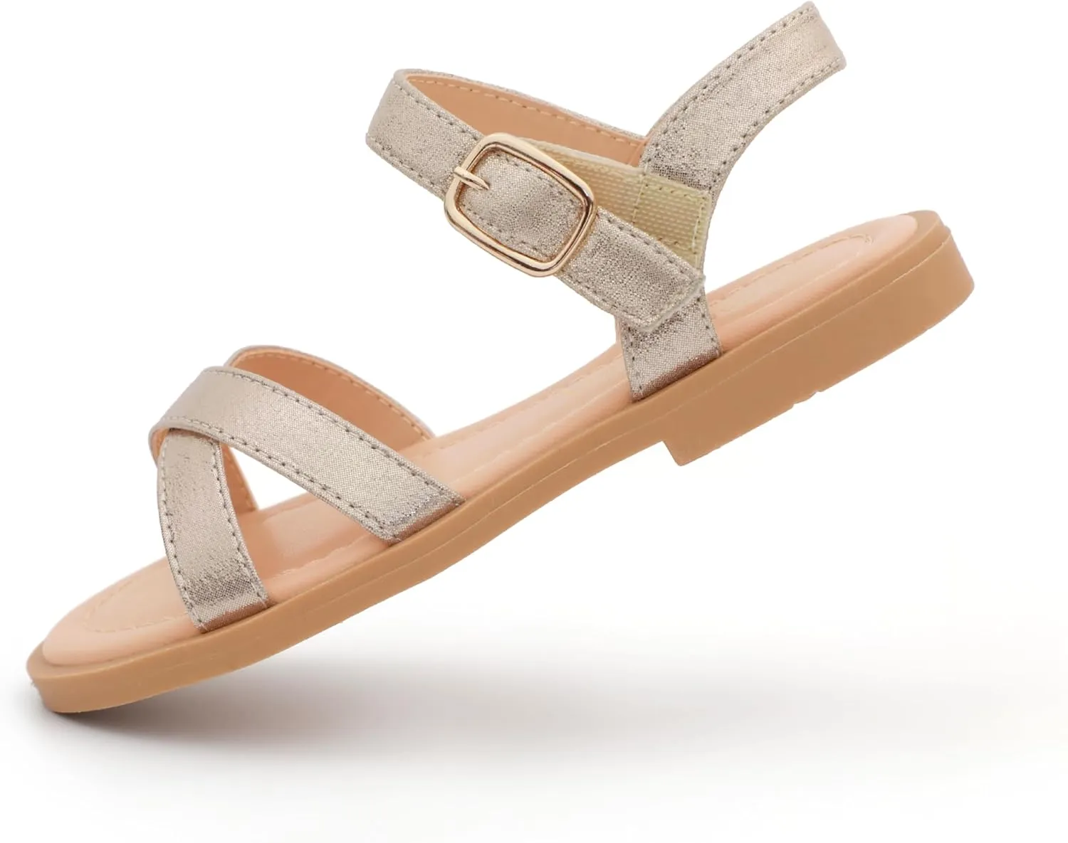 PANDANINJIA Elva Girls Sandals Open Toe Cute Flats Dress Sandals Cross Strappy Summer Shoes Toddler/Little Kid/Big Kid