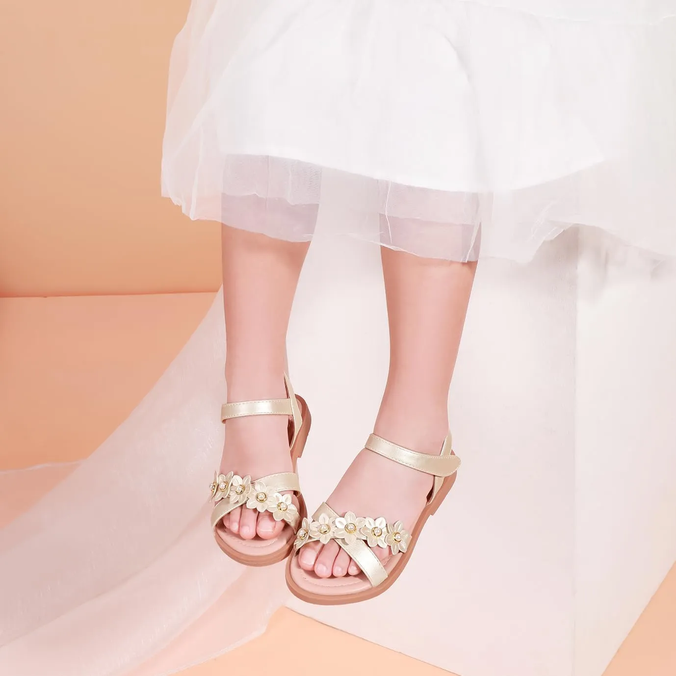 PANDANINJIA Elva Girls Sandals Open Toe Cute Flats Dress Sandals Cross Strappy Summer Shoes Toddler/Little Kid/Big Kid
