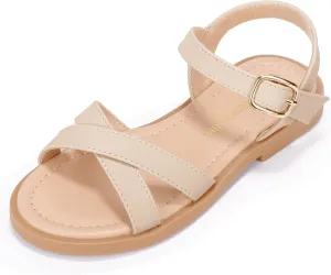 PANDANINJIA Elva Girls Sandals Open Toe Cute Flats Dress Sandals Cross Strappy Summer Shoes Toddler/Little Kid/Big Kid