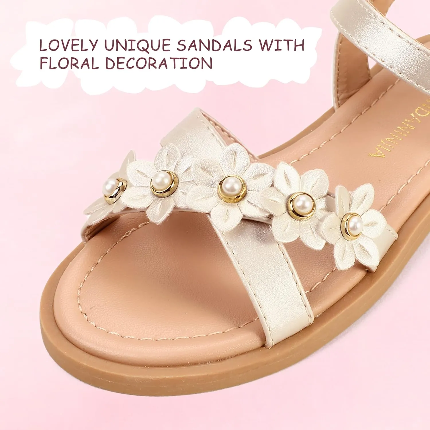PANDANINJIA Elva Girls Sandals Open Toe Cute Flats Dress Sandals Cross Strappy Summer Shoes Toddler/Little Kid/Big Kid