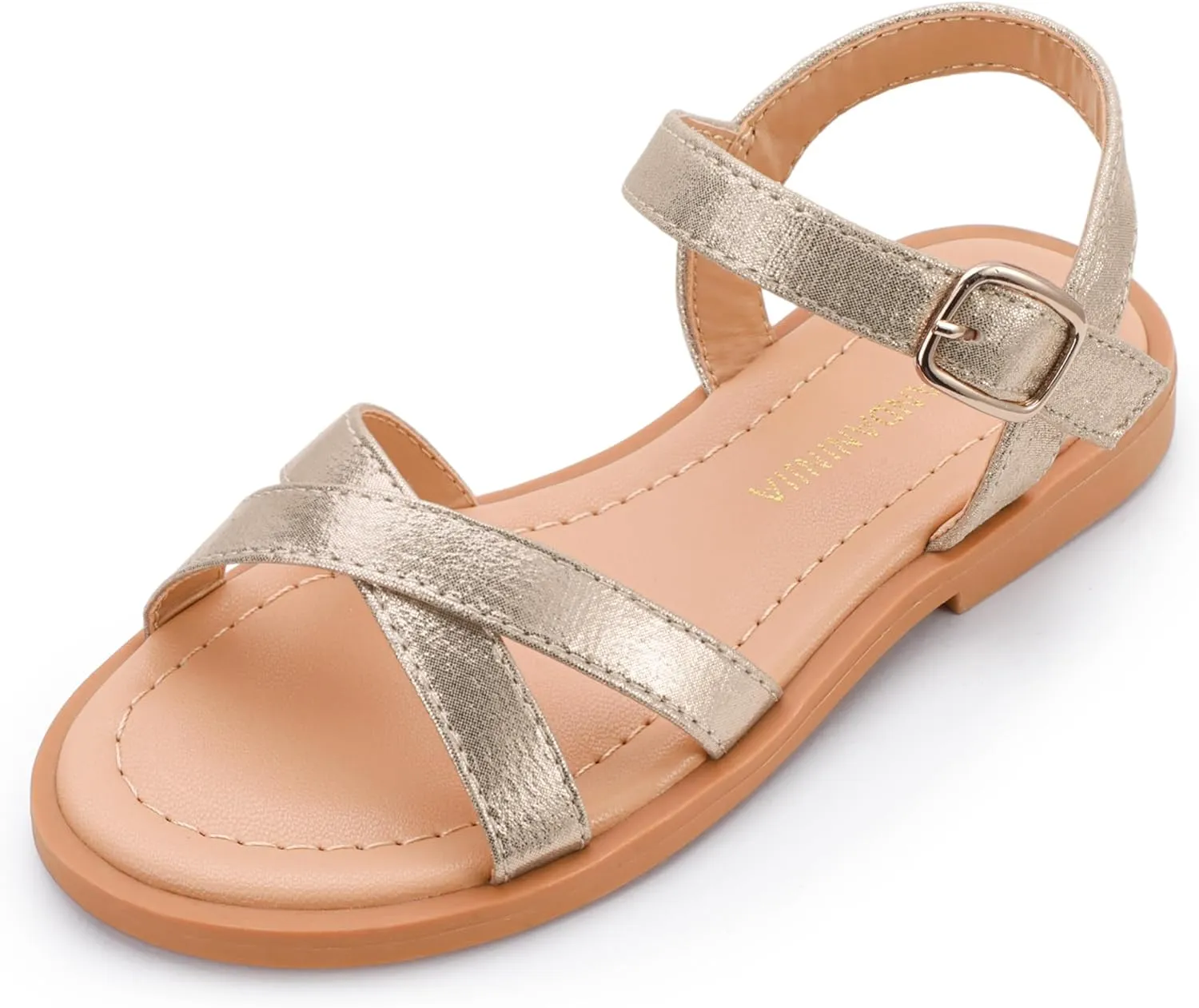PANDANINJIA Elva Girls Sandals Open Toe Cute Flats Dress Sandals Cross Strappy Summer Shoes Toddler/Little Kid/Big Kid