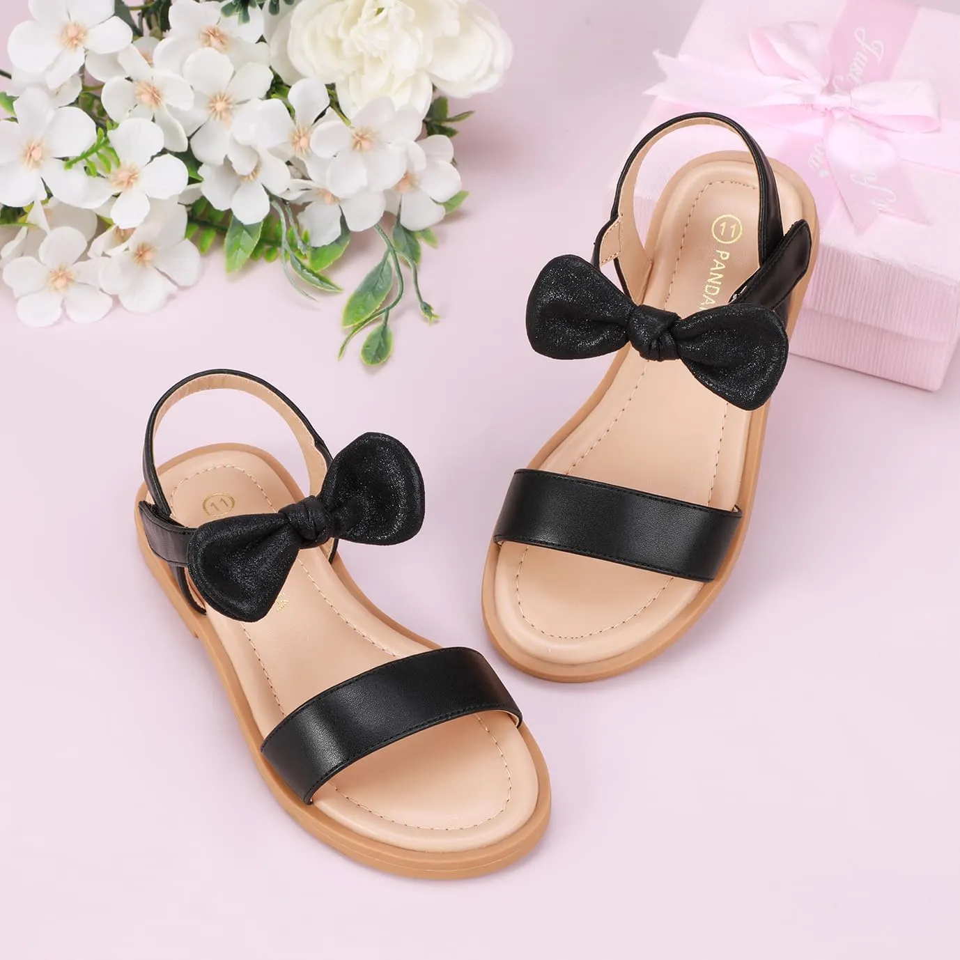 PANDANINJIA Gina Girls Sandals Open Toe Summer Flats Dress Sandals Shoes Toddler/Little Kid/Big Kid