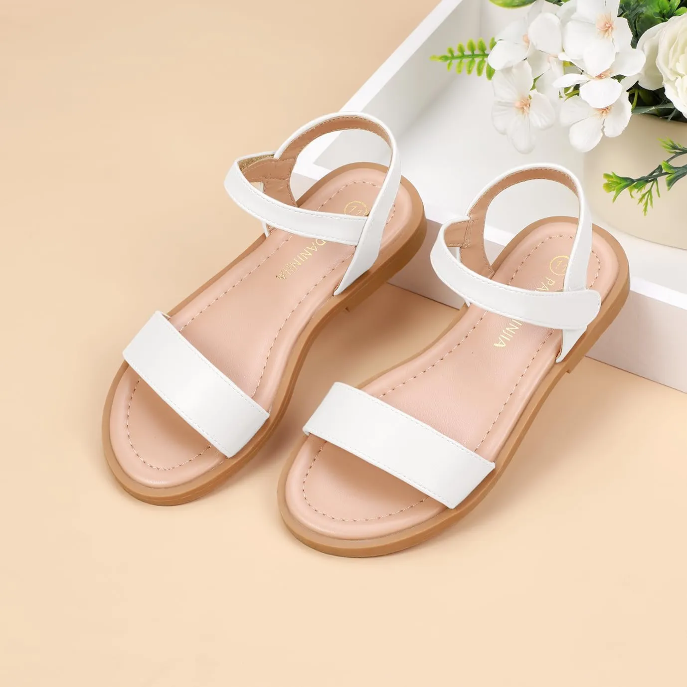 PANDANINJIA Gina Girls Sandals Open Toe Summer Flats Dress Sandals Shoes Toddler/Little Kid/Big Kid