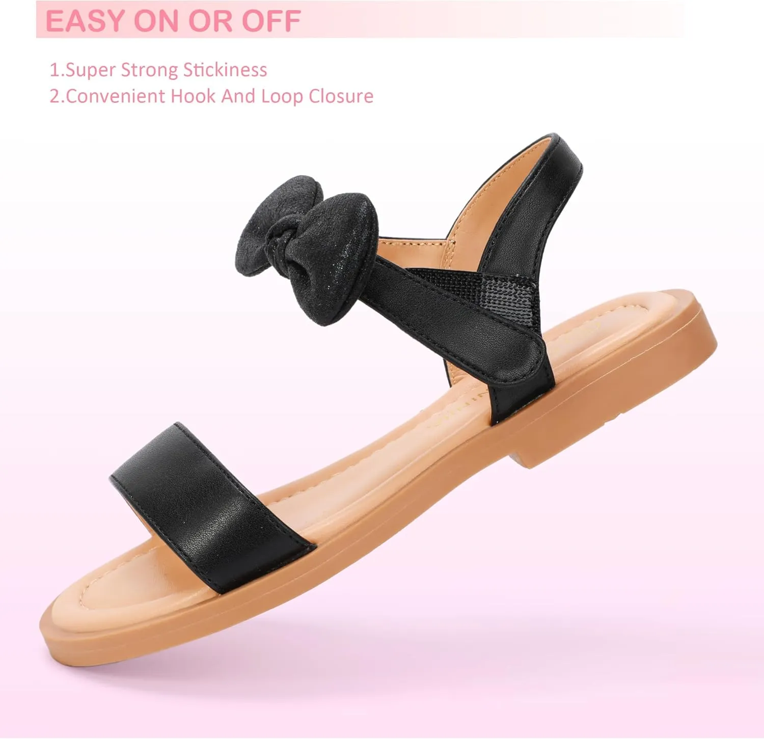 PANDANINJIA Gina Girls Sandals Open Toe Summer Flats Dress Sandals Shoes Toddler/Little Kid/Big Kid
