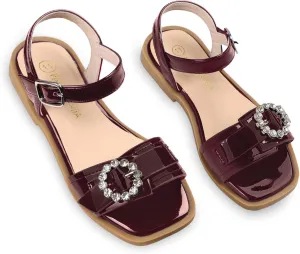 PANDANINJIA Girls Sandals Hannah Square-Toe Summer Shoes Dress Sandals Flats for Toddler/Little Kid/Big Kid