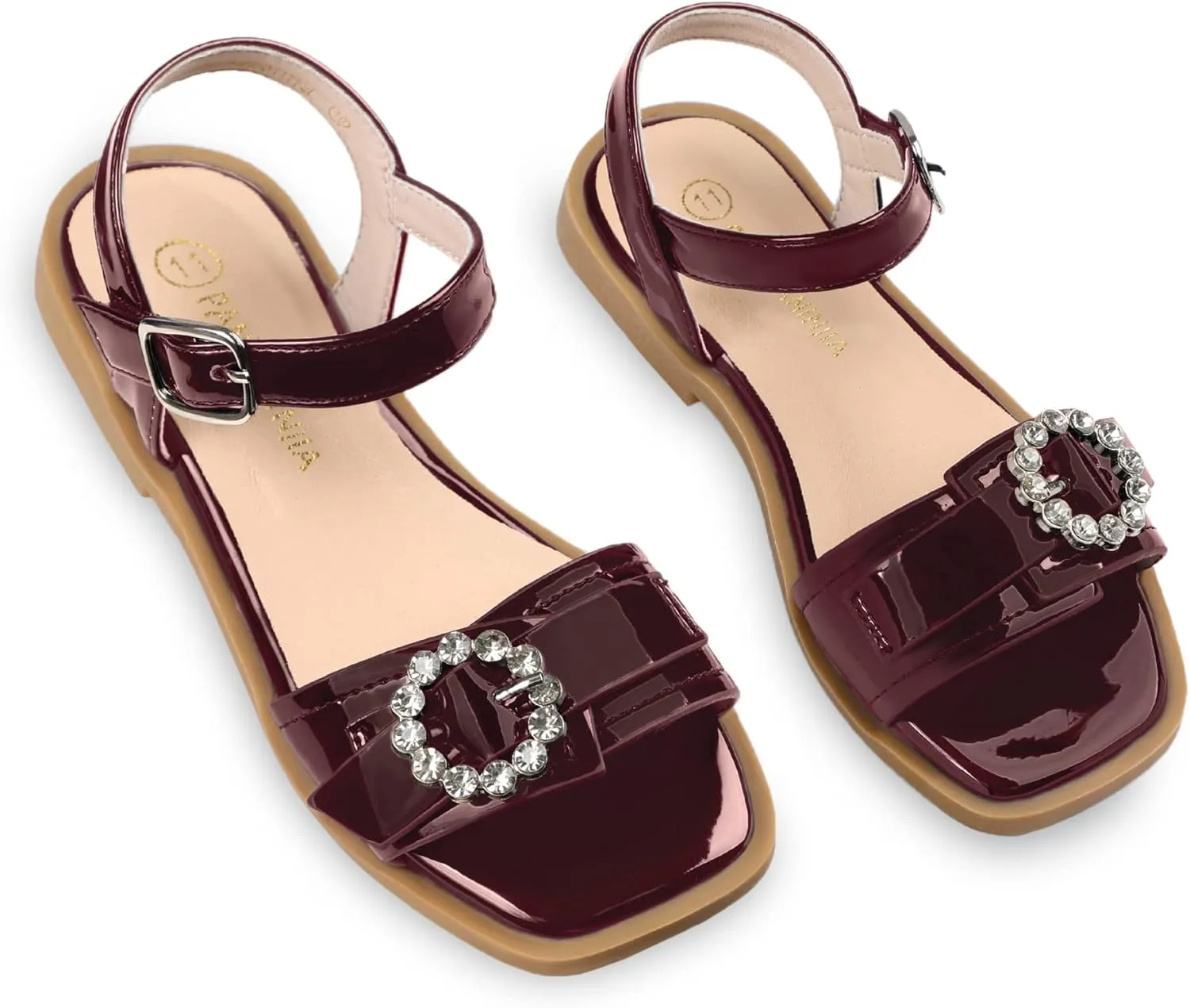 PANDANINJIA Girls Sandals Hannah Square-Toe Summer Shoes Dress Sandals Flats for Toddler/Little Kid/Big Kid