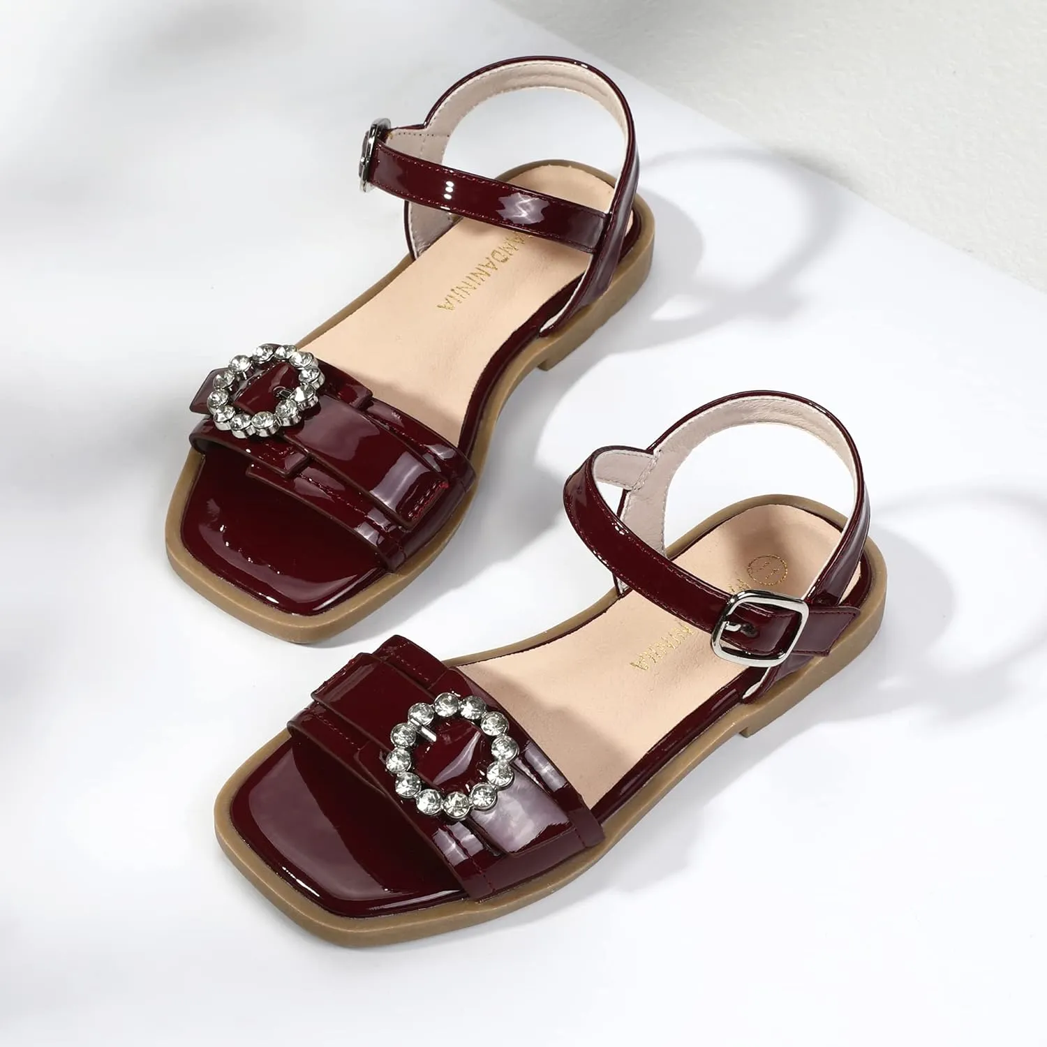 PANDANINJIA Girls Sandals Hannah Square-Toe Summer Shoes Dress Sandals Flats for Toddler/Little Kid/Big Kid