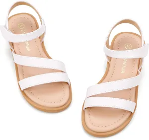 PANDANINJIA Girls Sandals Monica Summer Open Toe Flats Shoes Dress Sandals for Toddler Little Kid Big Kid
