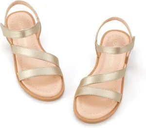 PANDANINJIA Girls Sandals Monica Summer Open Toe Flats Shoes Dress Sandals for Toddler Little Kid Big Kid