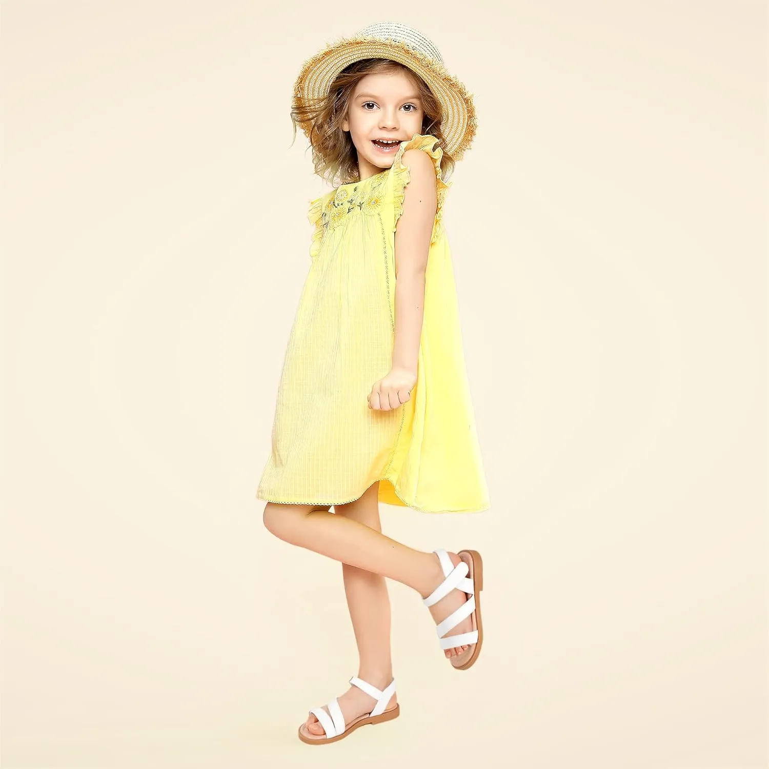 PANDANINJIA Girls Sandals Monica Summer Open Toe Flats Shoes Dress Sandals for Toddler Little Kid Big Kid