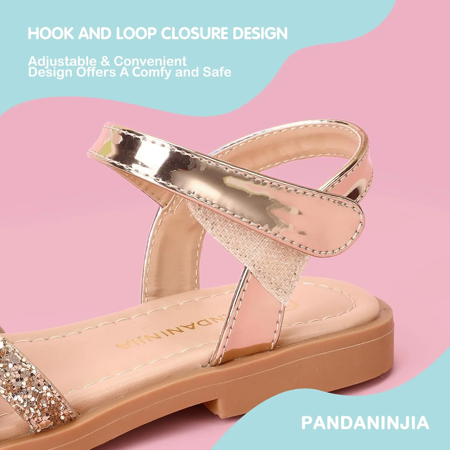 PANDANINJIA Girls Sandals, Open Toe Cute Bow Princess Girls Flats, Sparkly Summer Dress Shoes Sandals for Toddler/Little Kid/Big Kid