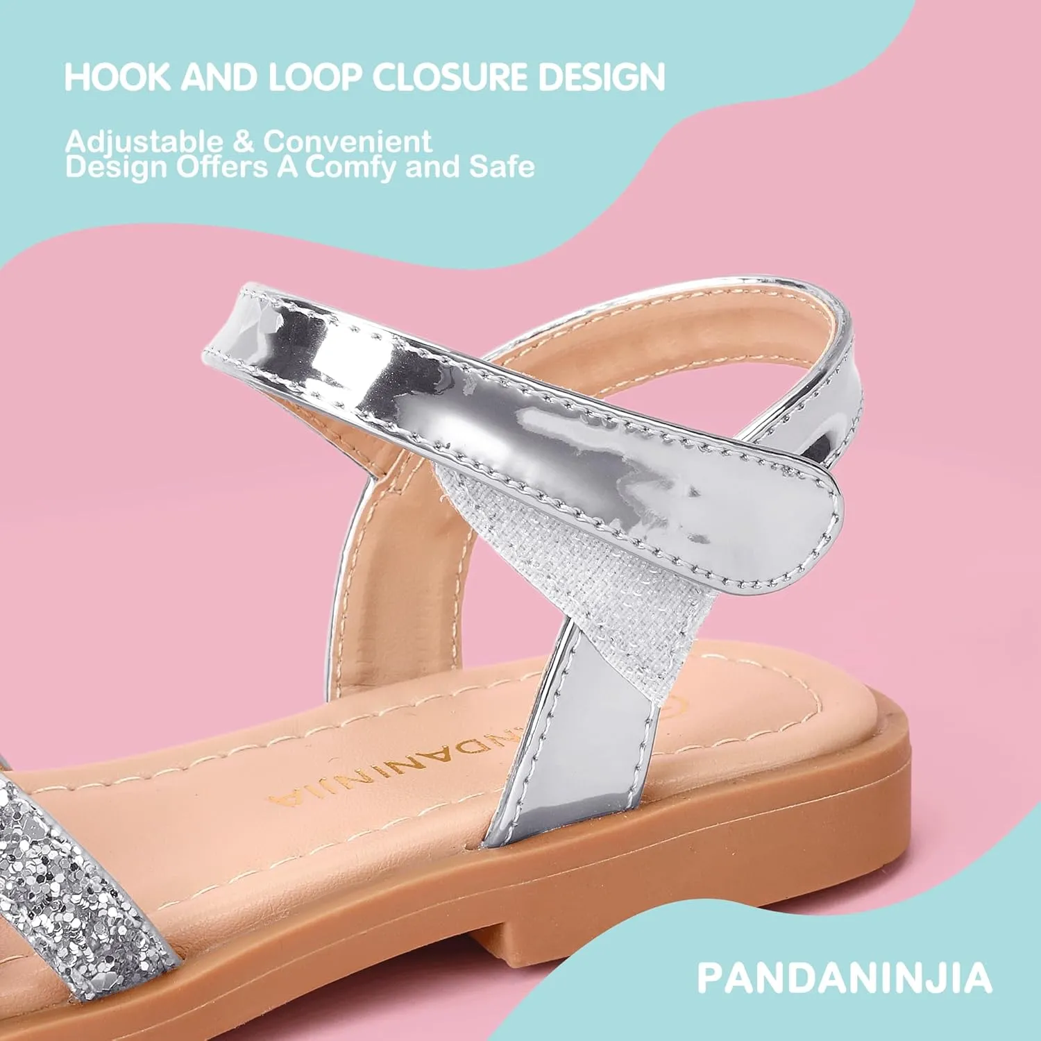 PANDANINJIA Girls Sandals, Open Toe Cute Bow Princess Girls Flats, Sparkly Summer Dress Shoes Sandals for Toddler/Little Kid/Big Kid