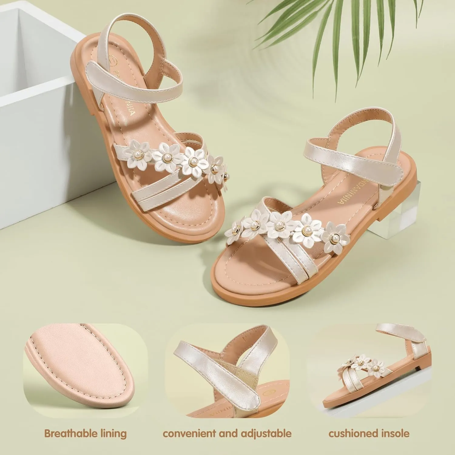 PANDANINJIA Girls Sandals Toddler Little Big Kids Kid Cute Open Toe Flats Dress Sandals Mona Summer Shoes