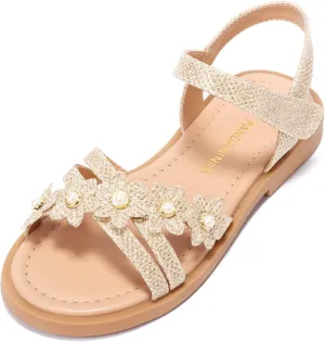 PANDANINJIA Girls Sandals Toddler Little Big Kids Kid Cute Open Toe Flats Dress Sandals Mona Summer Shoes
