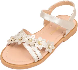 PANDANINJIA Girls Sandals Toddler Little Big Kids Kid Cute Open Toe Flats Dress Sandals Mona Summer Shoes
