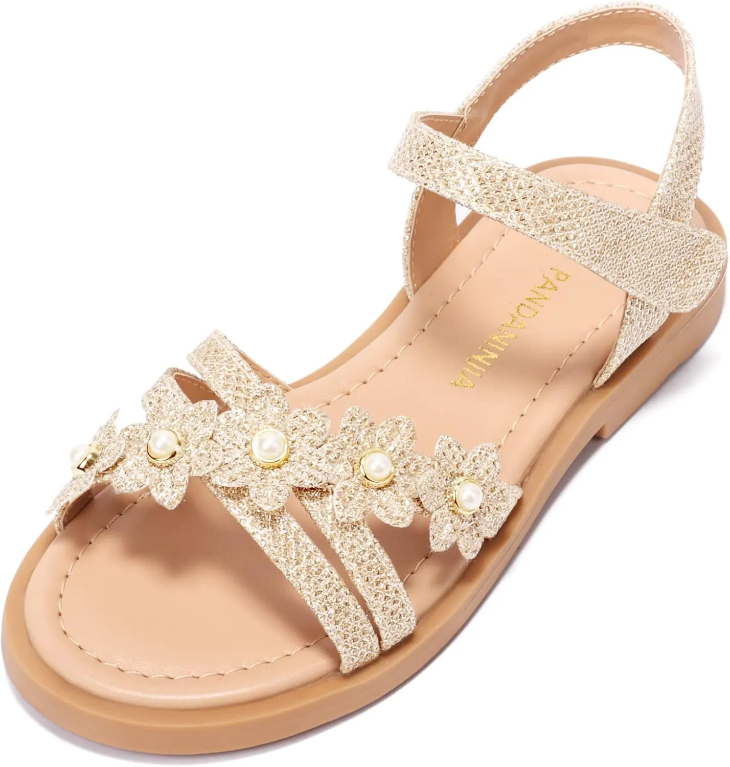 PANDANINJIA Girls Sandals Toddler Little Big Kids Kid Cute Open Toe Flats Dress Sandals Mona Summer Shoes