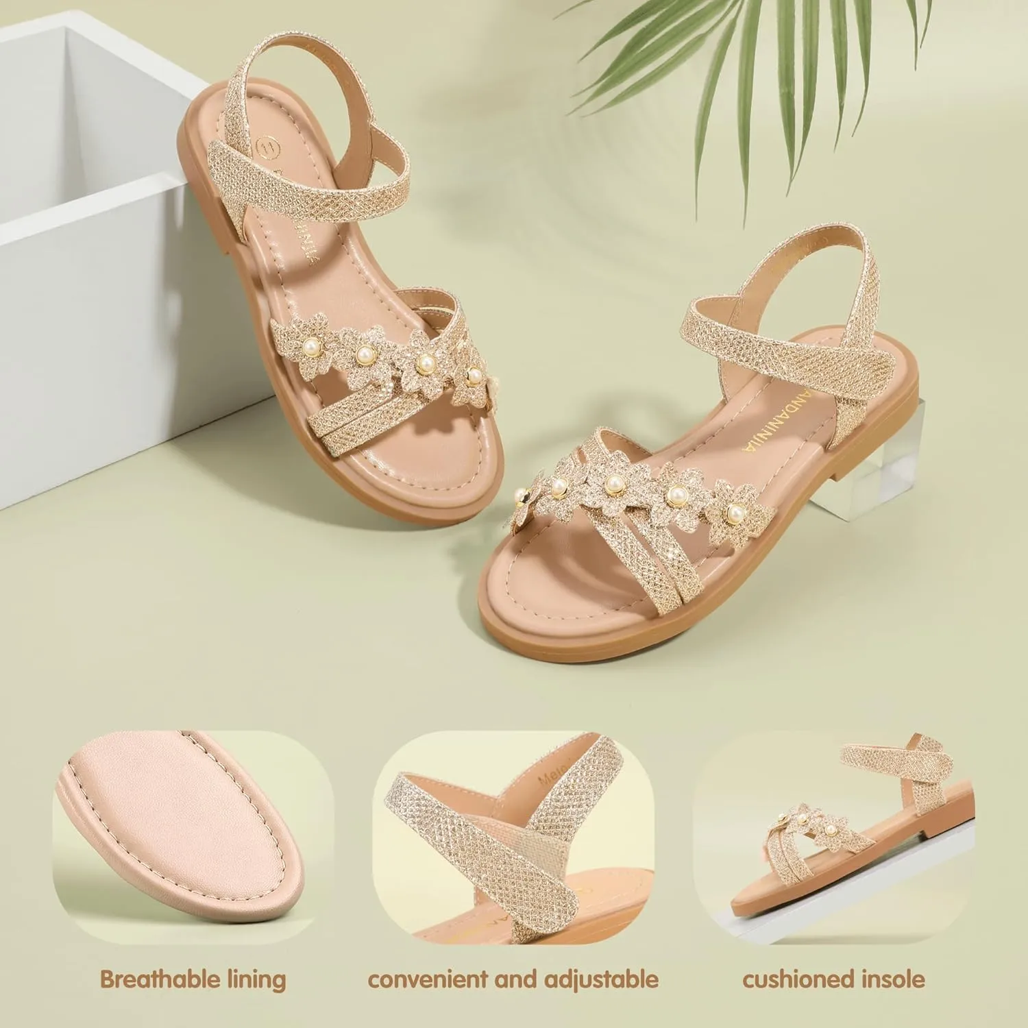 PANDANINJIA Girls Sandals Toddler Little Big Kids Kid Cute Open Toe Flats Dress Sandals Mona Summer Shoes