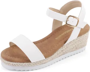 PANDANINJIA Girls Sandals Wedge Platform Espadrille Little Big Kid Girls Heels Open Toe Summer Dress Shoes