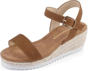 PANDANINJIA Girls Sandals Wedge Platform Espadrille Little Big Kid Girls Heels Open Toe Summer Dress Shoes