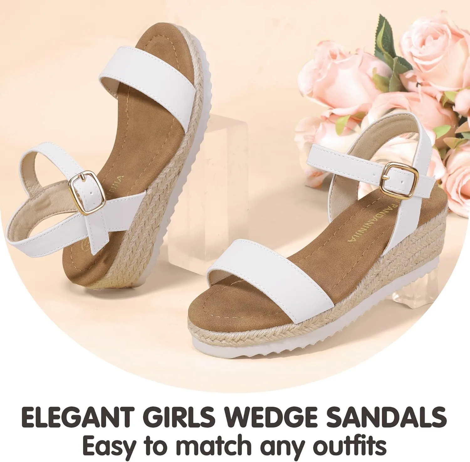 PANDANINJIA Girls Sandals Wedge Platform Espadrille Little Big Kid Girls Heels Open Toe Summer Dress Shoes