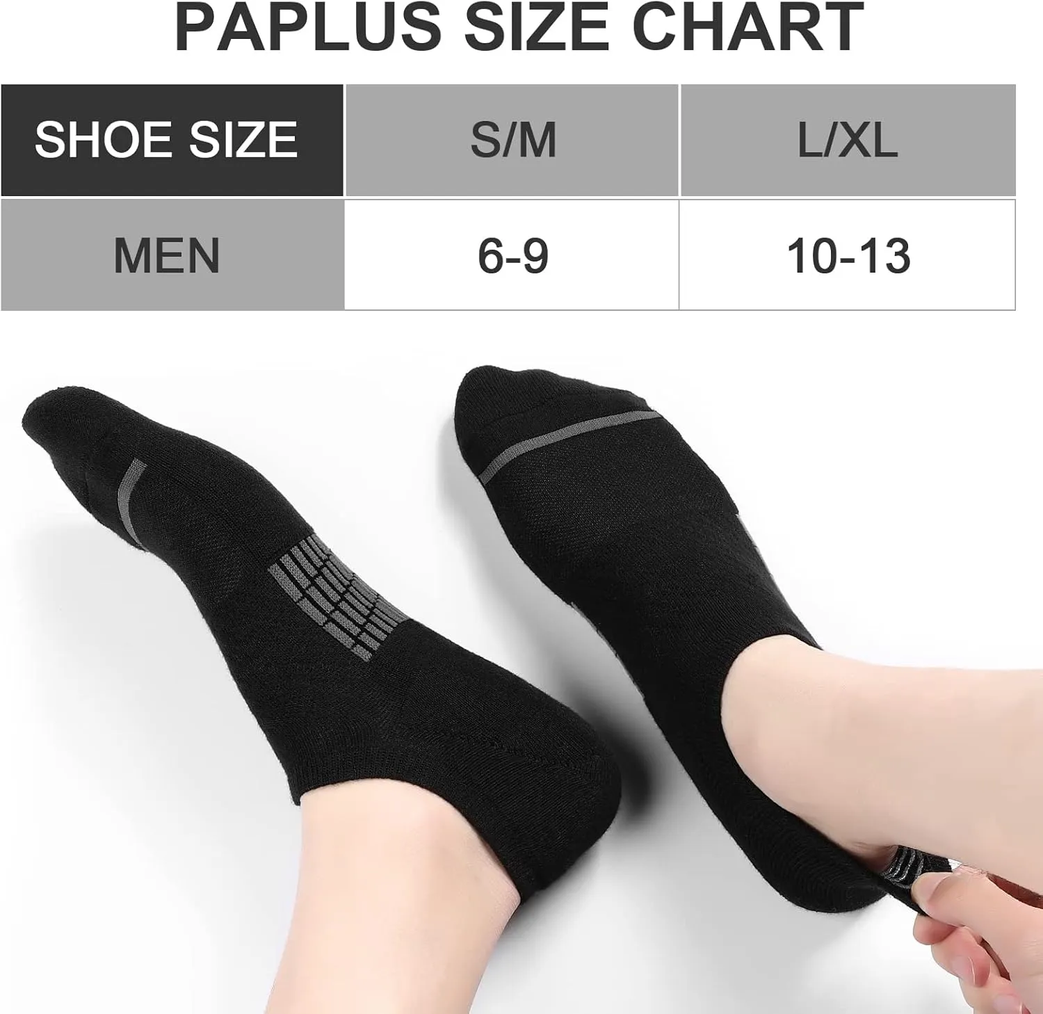 PAPLUS No Show Socks Men 6 Pairs, Non Slip Cushioned Low Cut Ankle Sock with Arch Support