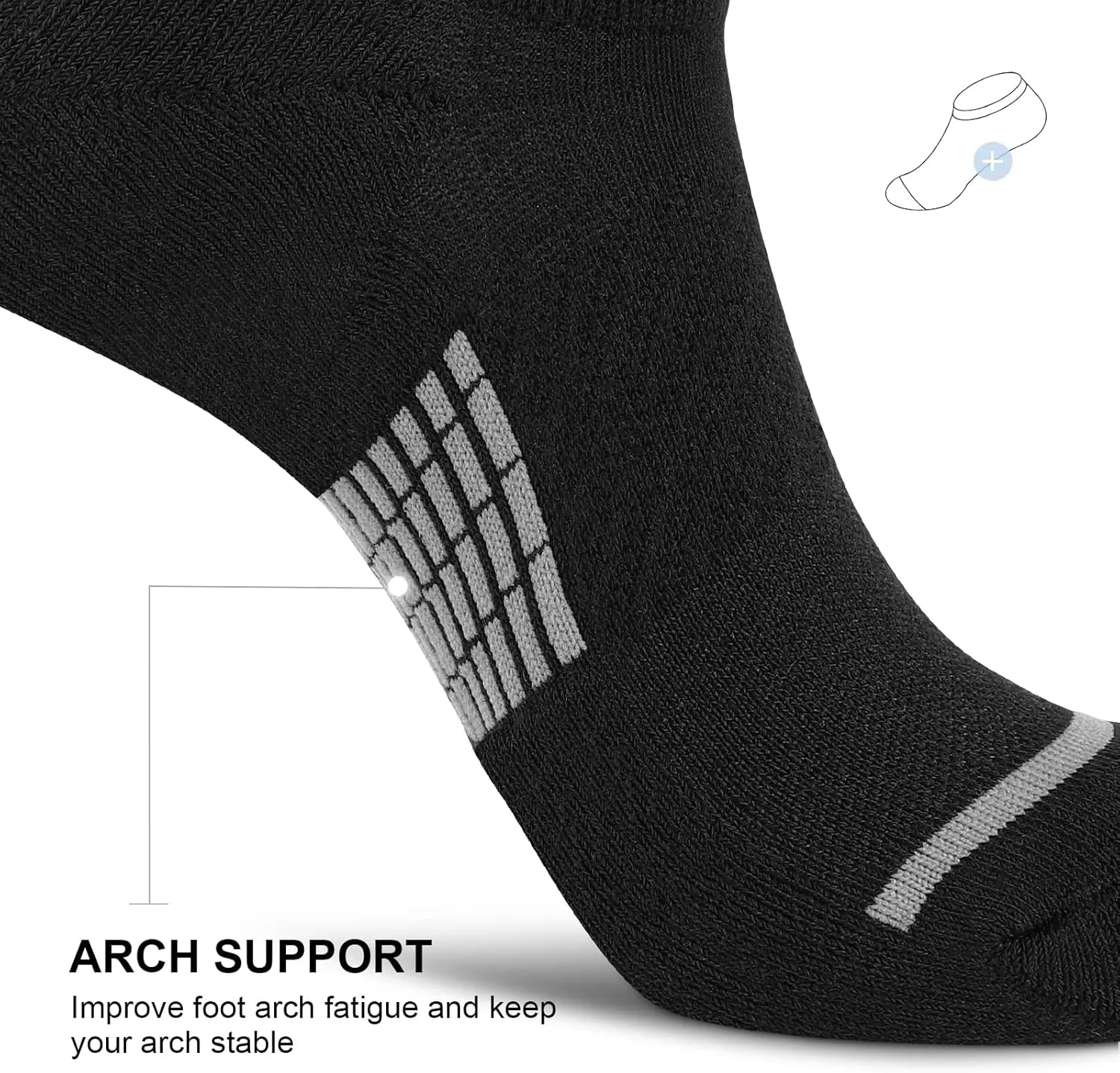 PAPLUS No Show Socks Men 6 Pairs, Non Slip Cushioned Low Cut Ankle Sock with Arch Support