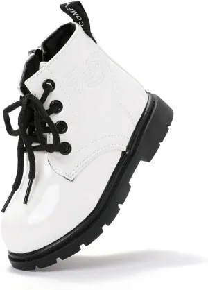 PATPAT Boys Girls Boots Waterproof Lace Up Kids Cowboy Boots Toddler Boots With Side Zipper for Toddler/Little Kid/Big Kid