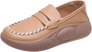 pearlzone Women's Muffin Bottom Loafers Casual Slip on Comfort Walking Flats Fashion Leather Driving Moccasins