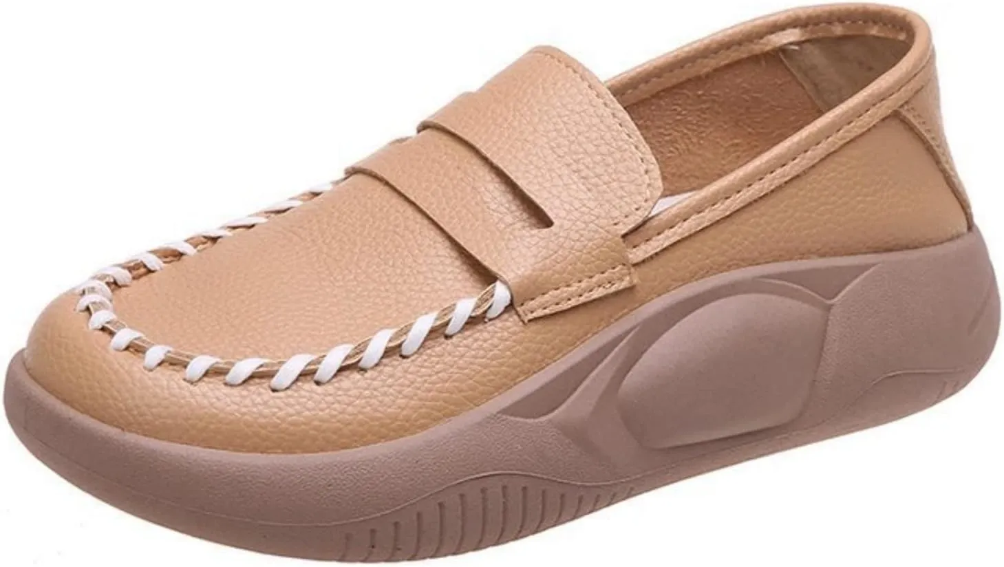 pearlzone Women's Muffin Bottom Loafers Casual Slip on Comfort Walking Flats Fashion Leather Driving Moccasins