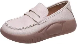 pearlzone Women's Muffin Bottom Loafers Casual Slip on Comfort Walking Flats Fashion Leather Driving Moccasins