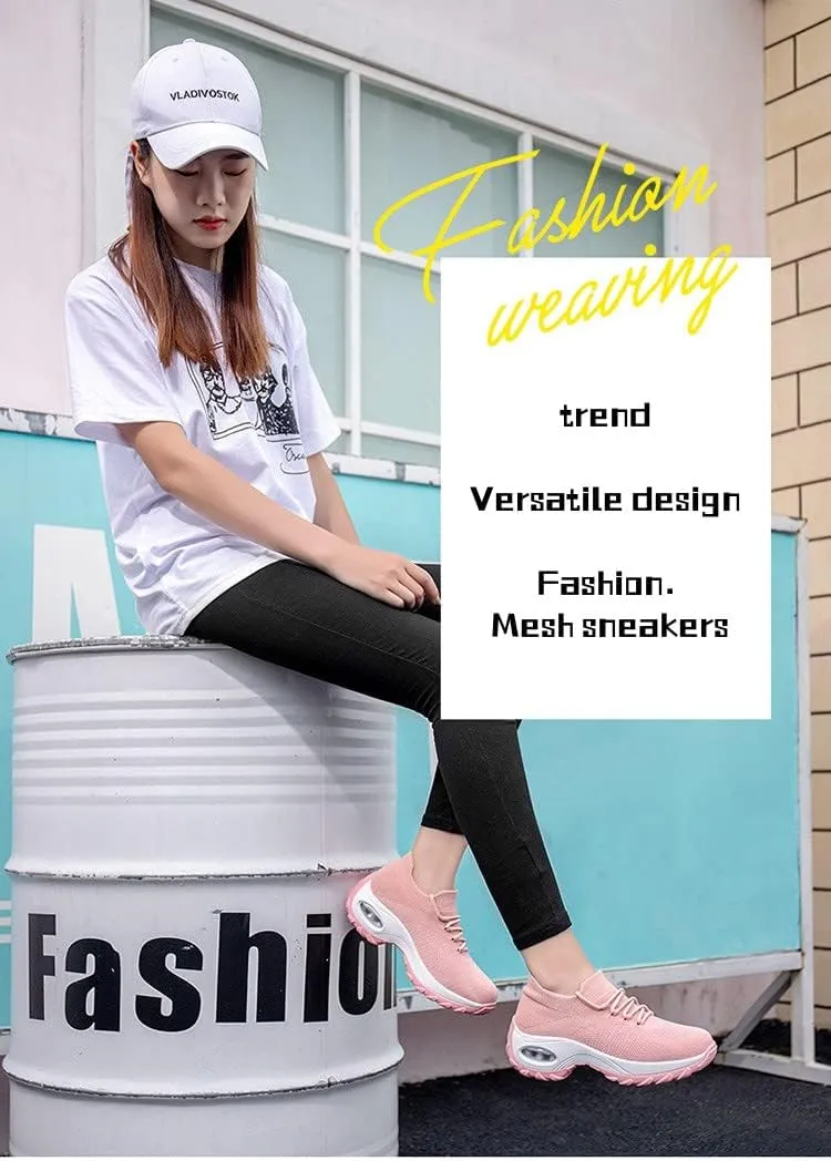 pearlzone Women's Running Shoes Breathable Air Cushion Sneakers Elastic Tennis Sneakers,Comfortable Shape Shoes for Jogging Work Running