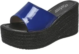 pearlzone Women's Wedge Sandals Open Toe Slip on Comfort Flip Flops Casual Summer Fish Mouth Platform Backless Mules Shoes