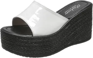 pearlzone Women's Wedge Sandals Open Toe Slip on Comfort Flip Flops Casual Summer Fish Mouth Platform Backless Mules Shoes