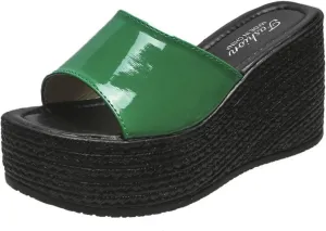pearlzone Women's Wedge Sandals Open Toe Slip on Comfort Flip Flops Casual Summer Fish Mouth Platform Backless Mules Shoes