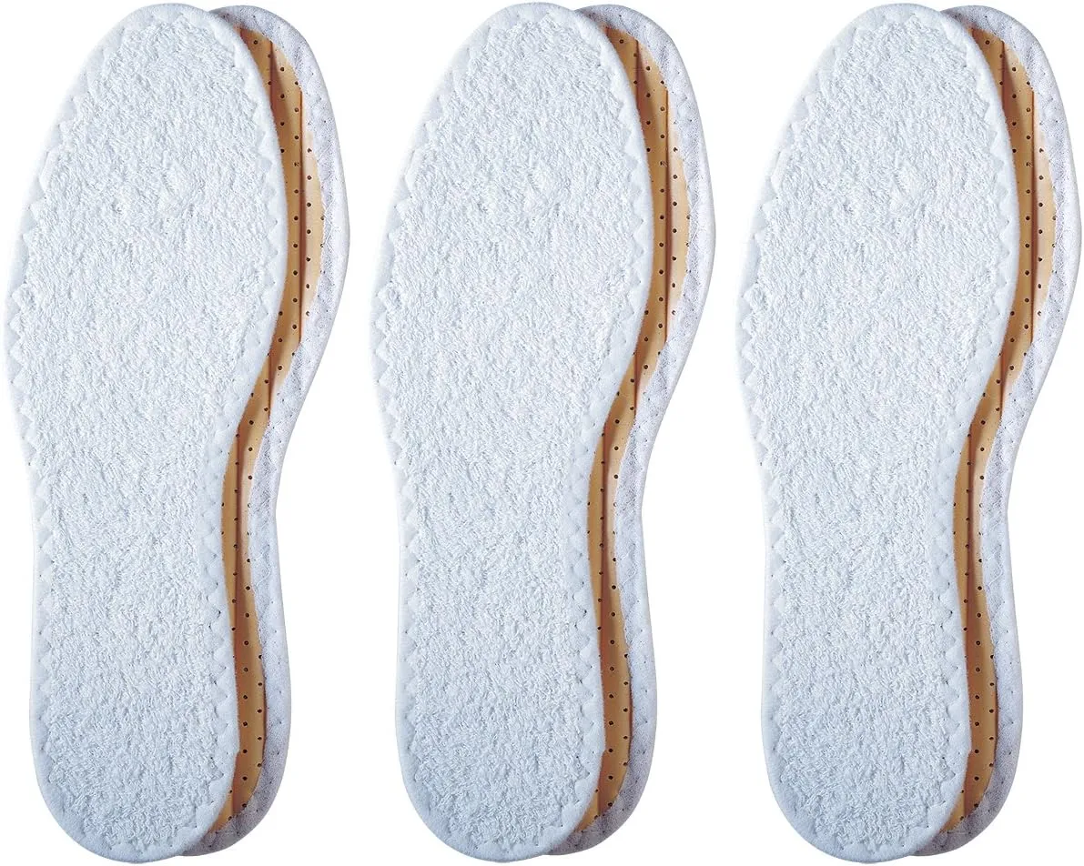 Pedag Summer | Terry Cotton Sockless Insoles | Barefoot Inserts | Handmade in Germany | Absorbs Sweat & Controls Odor | Wear Without Socks | Washable | US Women 11/ Men 8/ EU 41 | White | 3 Pair