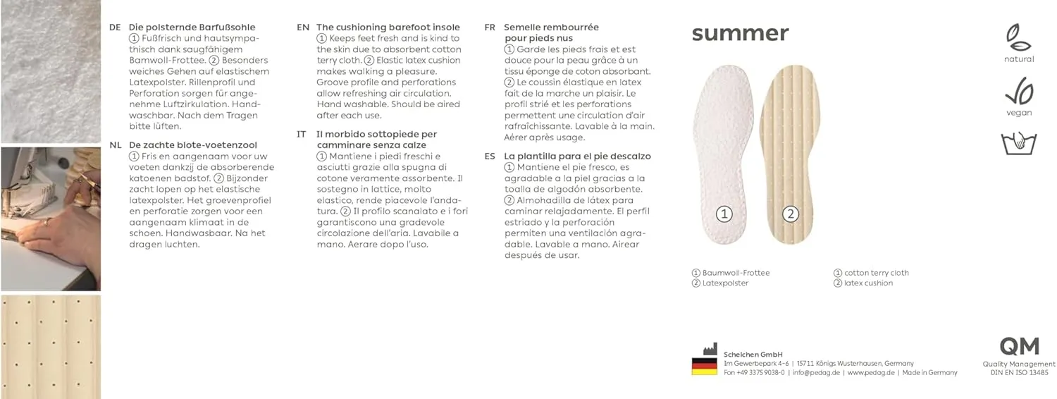 Pedag Summer | Terry Cotton Sockless Insoles | Barefoot Inserts | Handmade in Germany | Absorbs Sweat & Controls Odor | Wear Without Socks | Washable | US Women 11/ Men 8/ EU 41 | White | 3 Pair