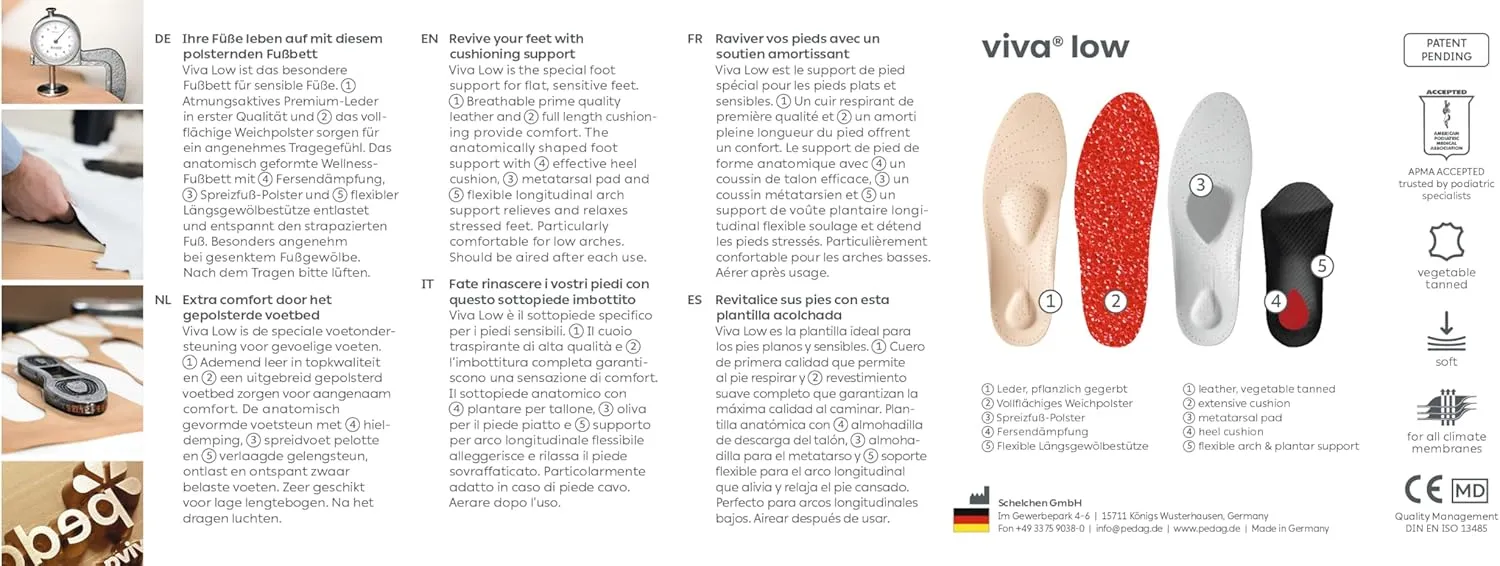 Pedag Viva Low | Low Arch Support | Handmade in Germany | Plantar Fasciitis Relief | Heel Cushion | Activated Charcoal Odor Control | Metatarsal Support | Tan | Women US 9/ Men 6/ EU 39