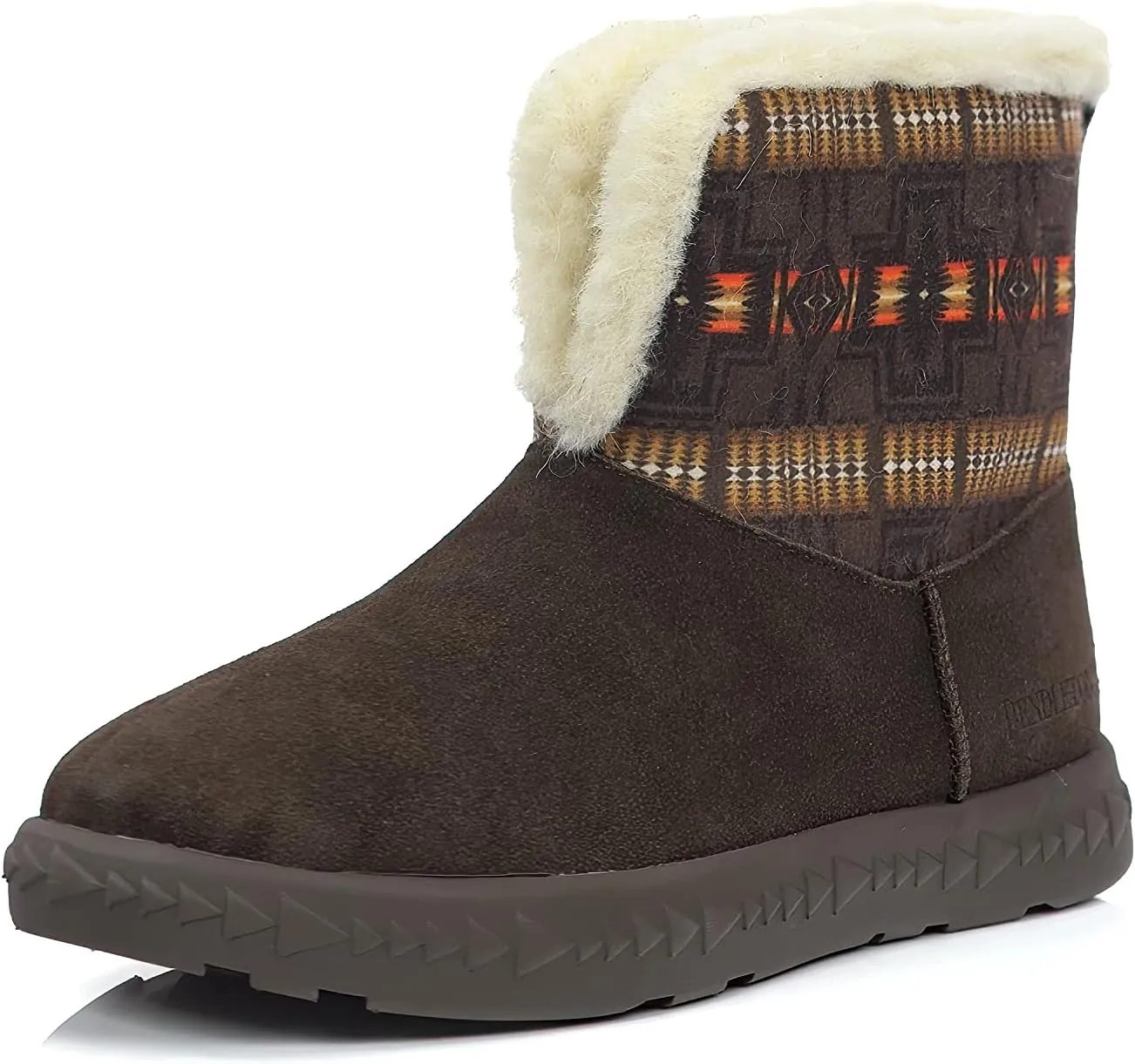 PENDLETON Women's Cabin Fold-Down Shearling Lined Winter Snow Boot, Suede Sheepskin Non-Skid Ice Anti-Slip