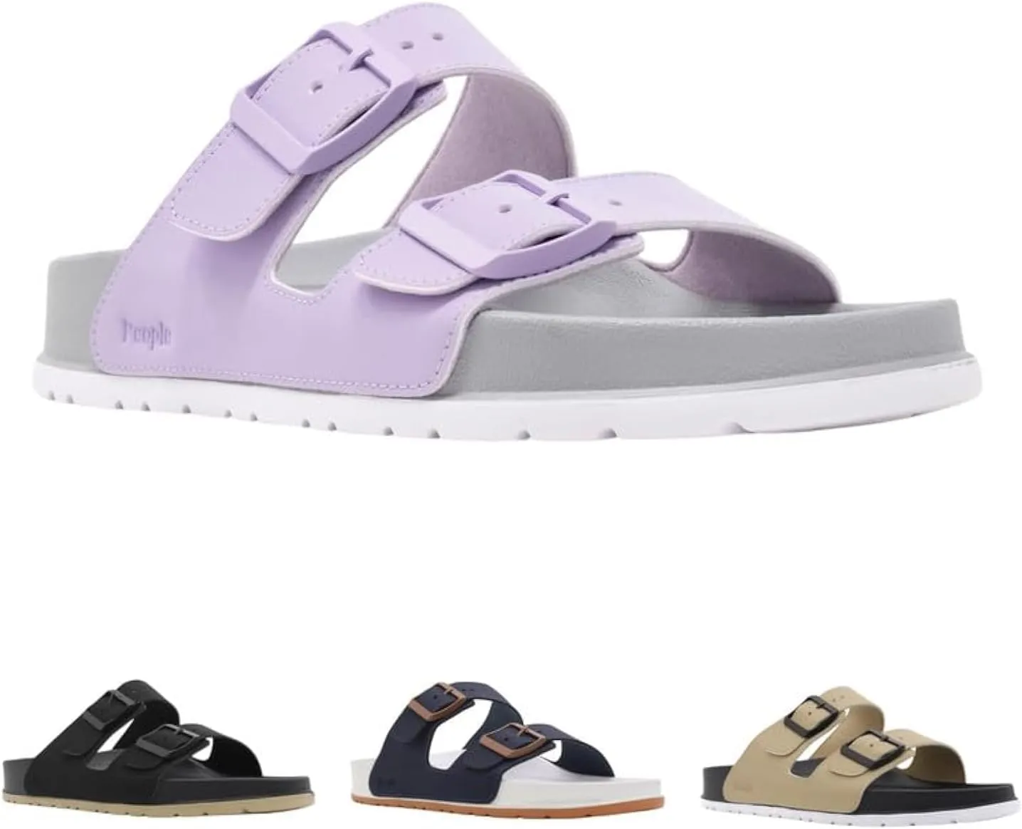 People Footwear Rubber Sandals for Women and Men, EVA Sandals, Double Buckle Slides with Two-band Slides - Perfect Summer Shoes for Comfort and Style