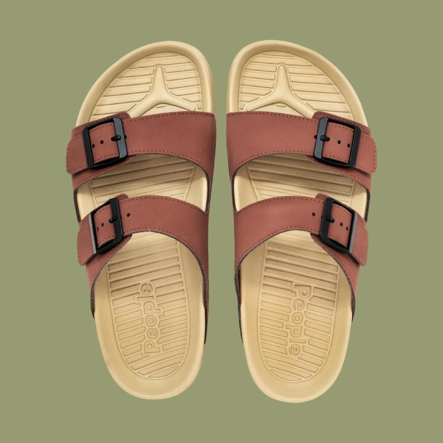 People Footwear Rubber Sandals for Women and Men, EVA Sandals, Double Buckle Slides with Two-band Slides - Perfect Summer Shoes for Comfort and Style