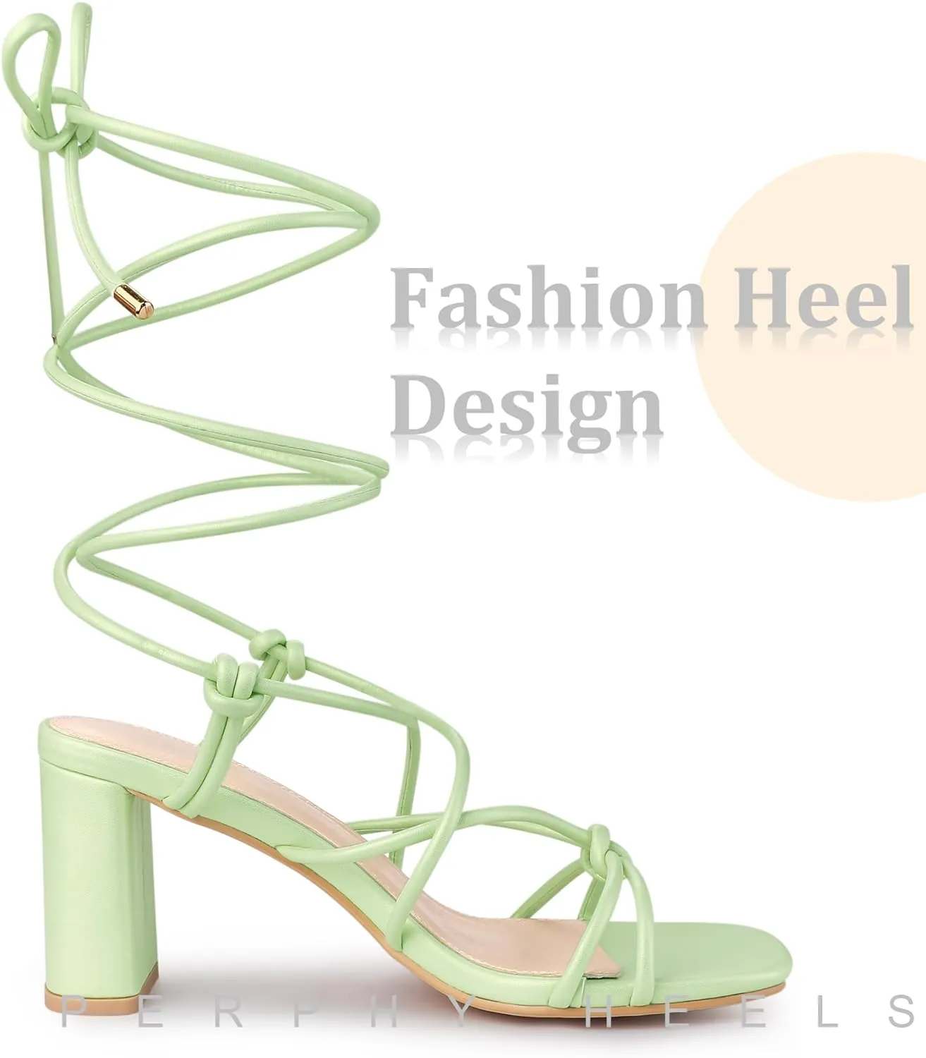 Perphy Strappy Heels Knots Square Toe Block Heel Lace Up Sandals for Women