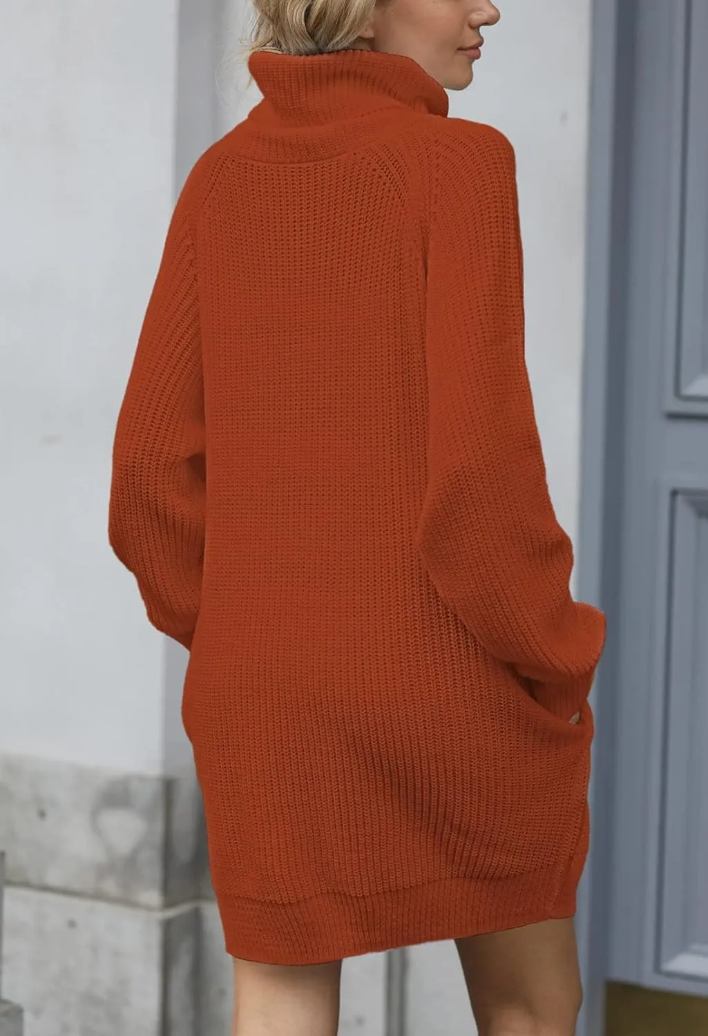 Pink Queen Women's Loose Turtleneck Oversize Long Pullover Sweater Dress